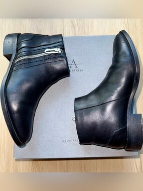 Aquatalia Nadie Black waterproof Leather Women's Side-Zip Ankle Boots